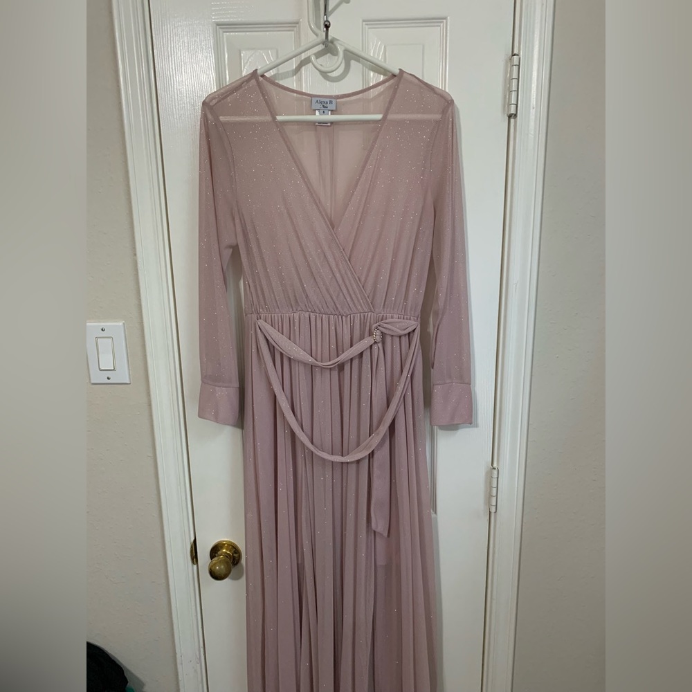 Alexa B, light pink, glittery, long sleeve, size 6 dress